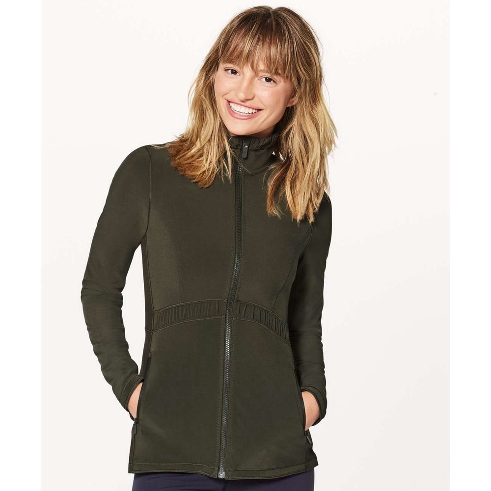Lululemon Round Trip Full Zip Jacket Size 8 Dark Olive Green Lightweight